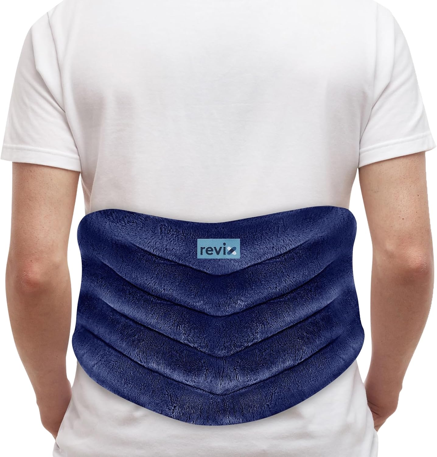 REVIX Microwavable Heating Pad for Back, Extra Large Microwave Heating Wrap for Waist, Stomach, and Shoulders, Moist Heat Therapy for Stress Relief, Adjustable, for Men and Women, Navy