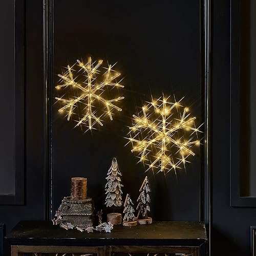 Miniatura 6 de Fudios Copo de nieve iluminado LED blanco cálido funciona con pilas con temporizador de 70 litros, luces de hadas de 14 pulgadas para decoración de
