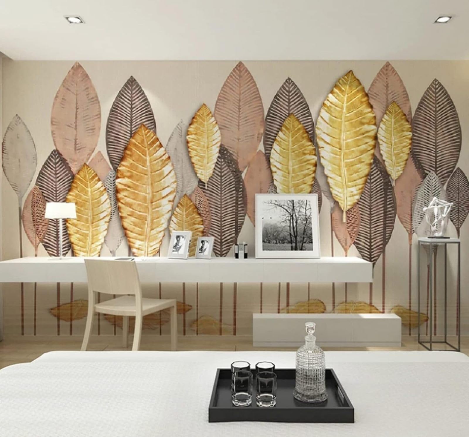 Wallpaper-3D-Xlm 430Cm×300Cm(B×H) Abstract Retro Gold Leaves Art Unique 3D Wallpaper Easy Install Feature Office Living Room Sofa Bedroom Tv Background Wall Decoration-430Cm×300Cm