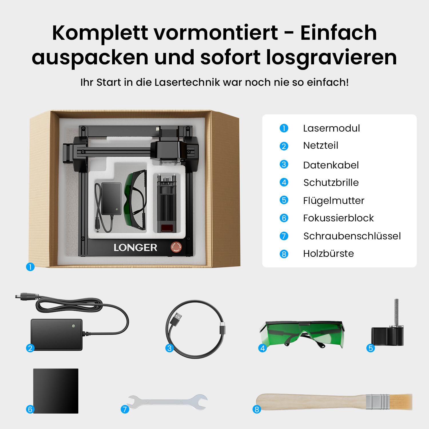 Longer Ray5 Mini 5.5W – Incisore Laser CNC Potente, Macchina Taglio e Incisione Laser, 12000 mm/min Alta Velocità, WiFi App, per Metallo Legno Acrilico Pelle, DIY Maker Professionale