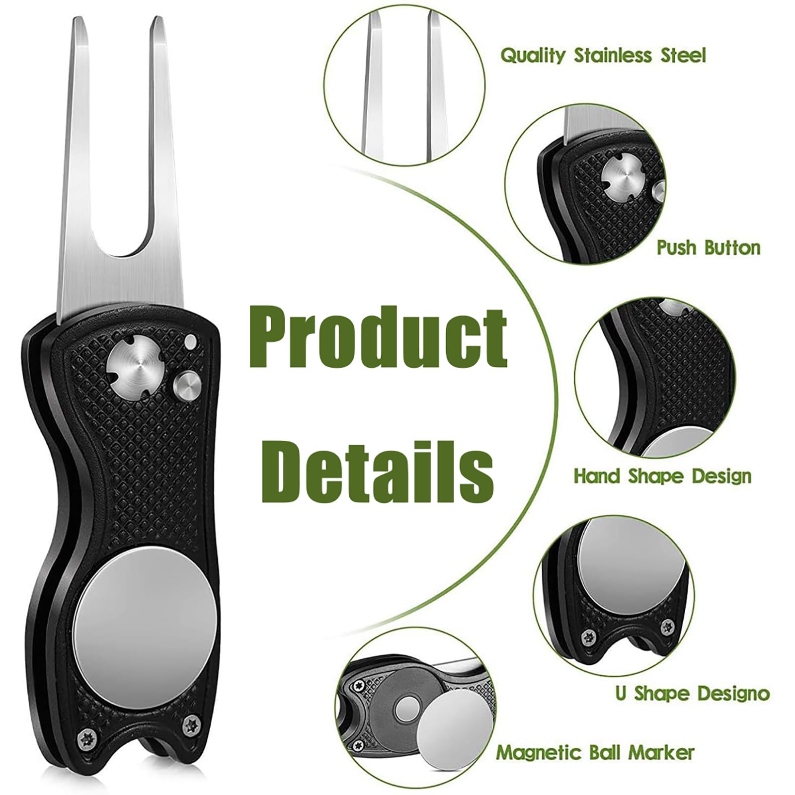Herramienta Multifunción de Golf en Acero Inoxidable con Marcador Magnético y Botón Pop-up Plegable
