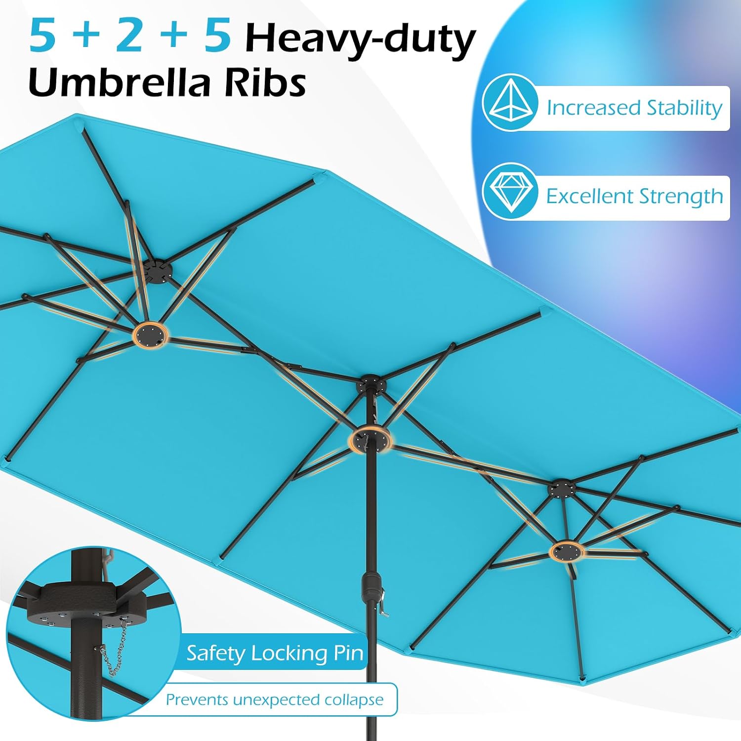 HAPPYGRILL 13 FT Extra-Large Double-sided Patio Umbrella, Outdoor Twin Umbrella w/Base, Crank Handle, Air Vents & 12 Sturdy Ribs, Rectangular Market Umbrella for Garden Deck Pool Backyard