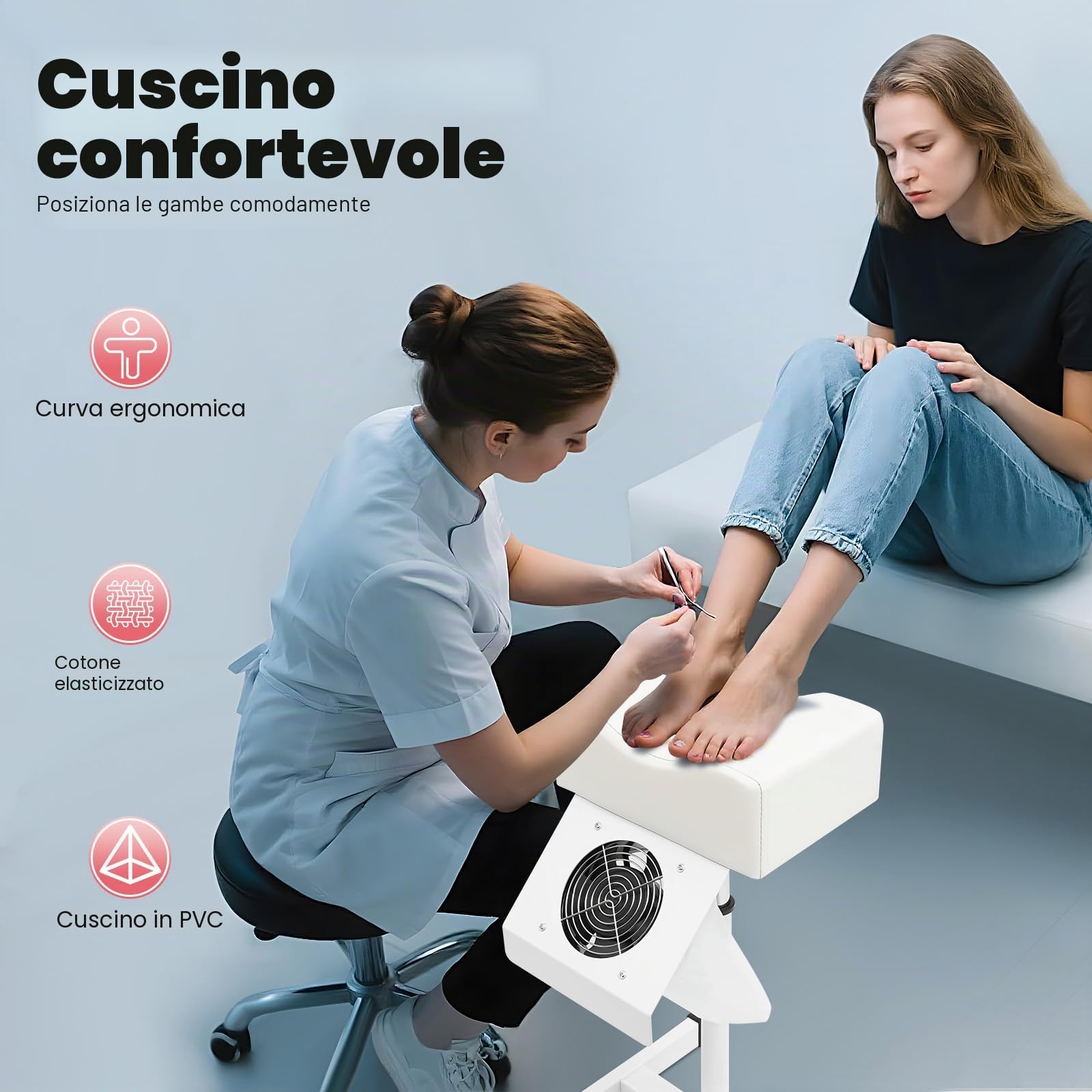 Sedia mobile per pedicure con aspirazione, poggiapiedi regolabile in altezza, poggiapiedi per manicure, 31 x 28 x 45 cm (bianco)