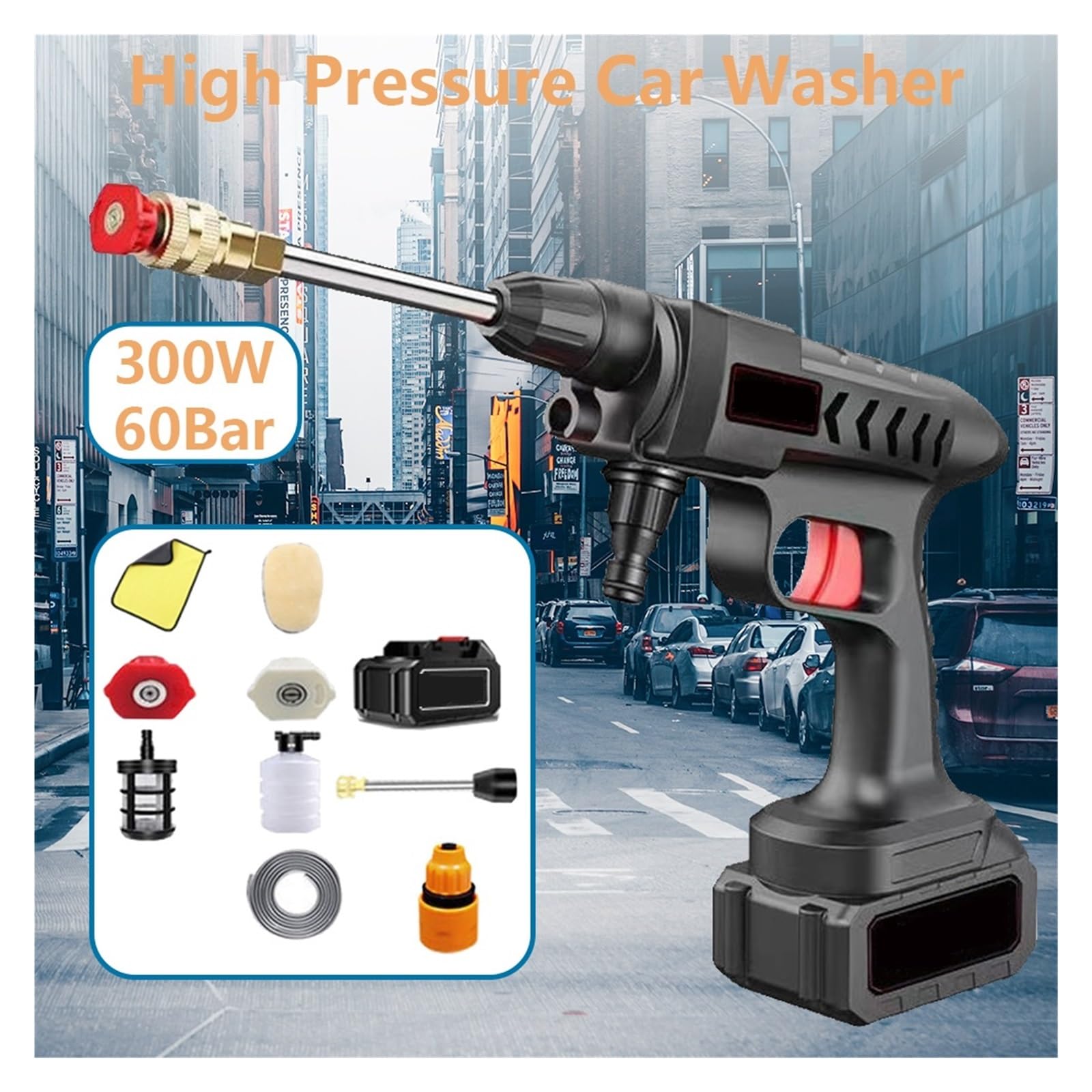 60BAR 30000mAh Idropulitrice for Auto Ad Alta Pressione Senza Fili Autoadescante Sostenere Il Lavaggio 300W Pistola Acqua for con Batteria agli Ioni di Litio Pulizia Efficiente