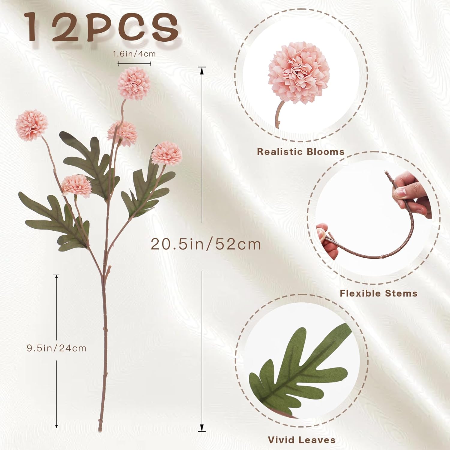 12Pcs Fake Kiku Flowers, Artificial Small Chrysanthemum Balls with Stems, Faux Silk Mini Pompon Mums for Vase Floral Arrangement DIY Bouquets Wedding Party Table Centerpieces Home Decor (No Vase)