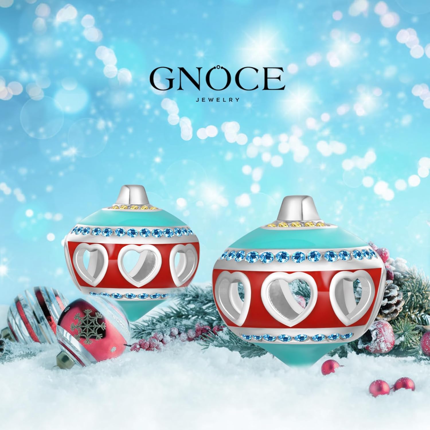 GNOCE Sparkling Christmas Ball Charm Sterling Silver Bead Christmas Charm Fit Bracelet/Necklace for Women Wife/Jewelry Gift - Image 3