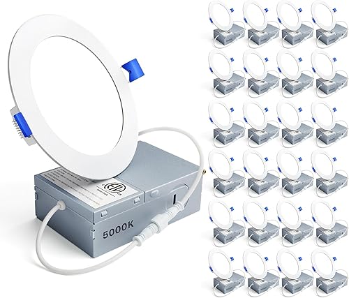 Ensenior Paquete de 24 lámparas LED de techo empotrables ultrafinas de 4 pulgadas con caja de conexiones luz descendente regulable para matar latas