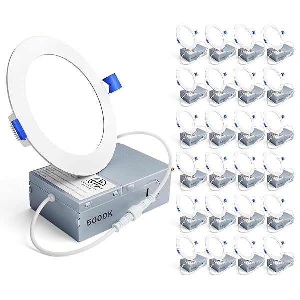 Ensenior 24 Pack 4 Inch LED Recessed Ceiling Light, Dimmable, 5000K Daylight, 750LM 9W 120V, High Brightness Canless Wafer Downlight - ETL&FCC&IC