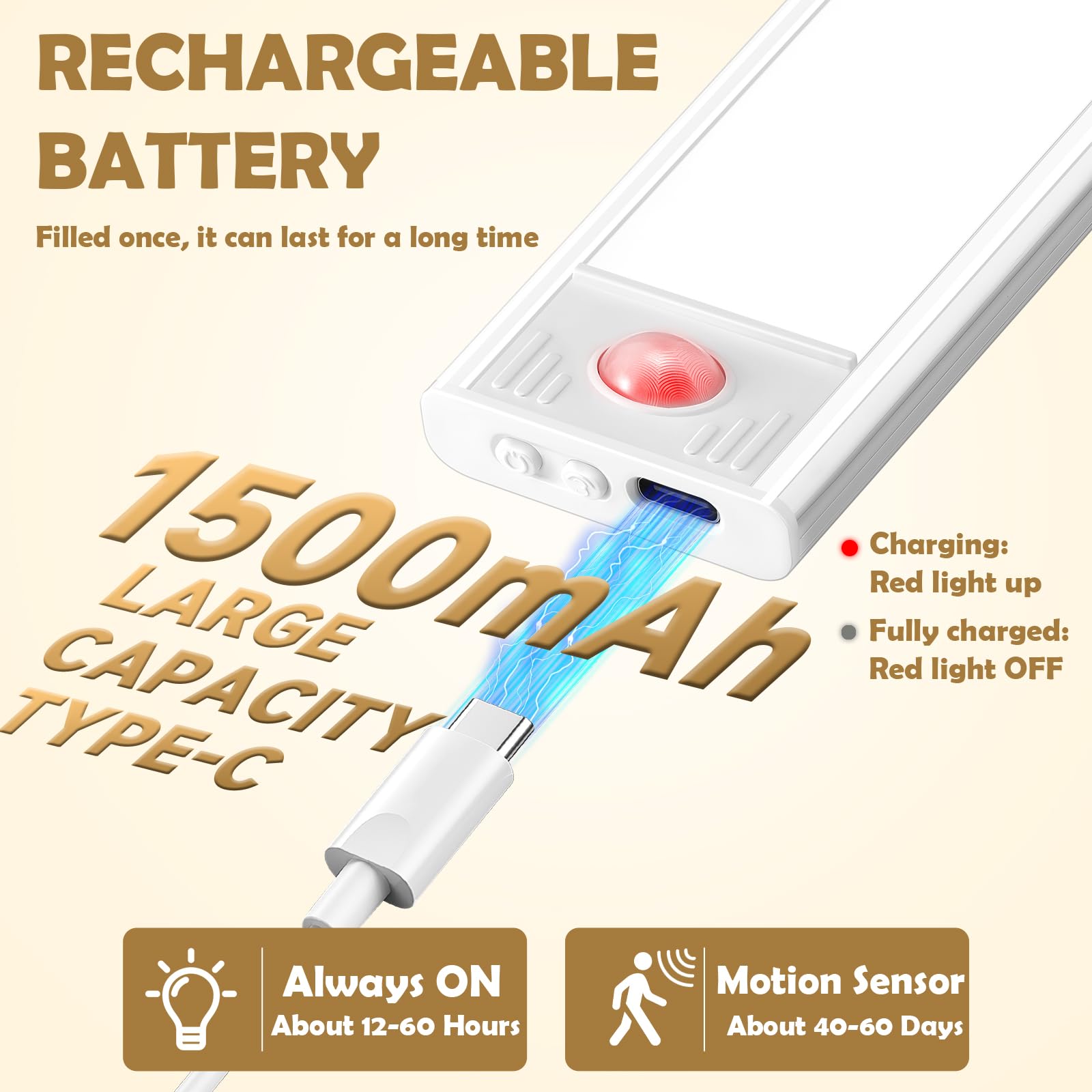 Iluminación debajo del gabinete de 16 pulgadas, 80 luces LED con sensor de movimiento, batería recargable de 1500 mAh, regulable, 3 colores de temperatura, magnética, inalámbrica, para cocina,