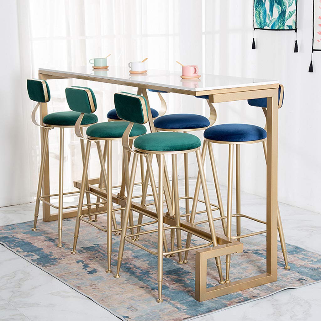 Silla de comedor café con respaldo, cojín de terciopelo gris, patas de metal dorado, altura del asiento 74,9 cm