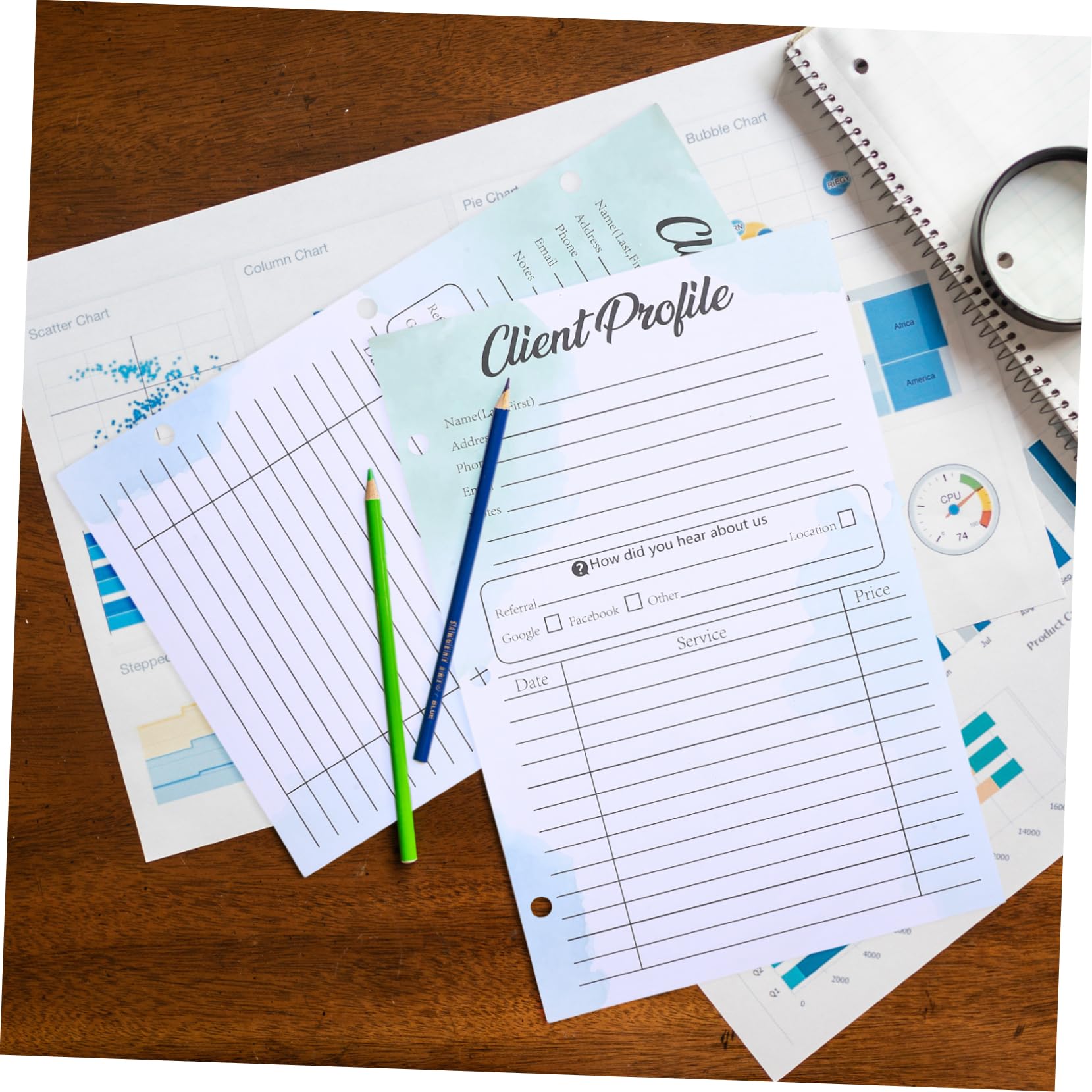 Fiche Client Perforée 50 Pièces en Papier Vert pour Bureaux