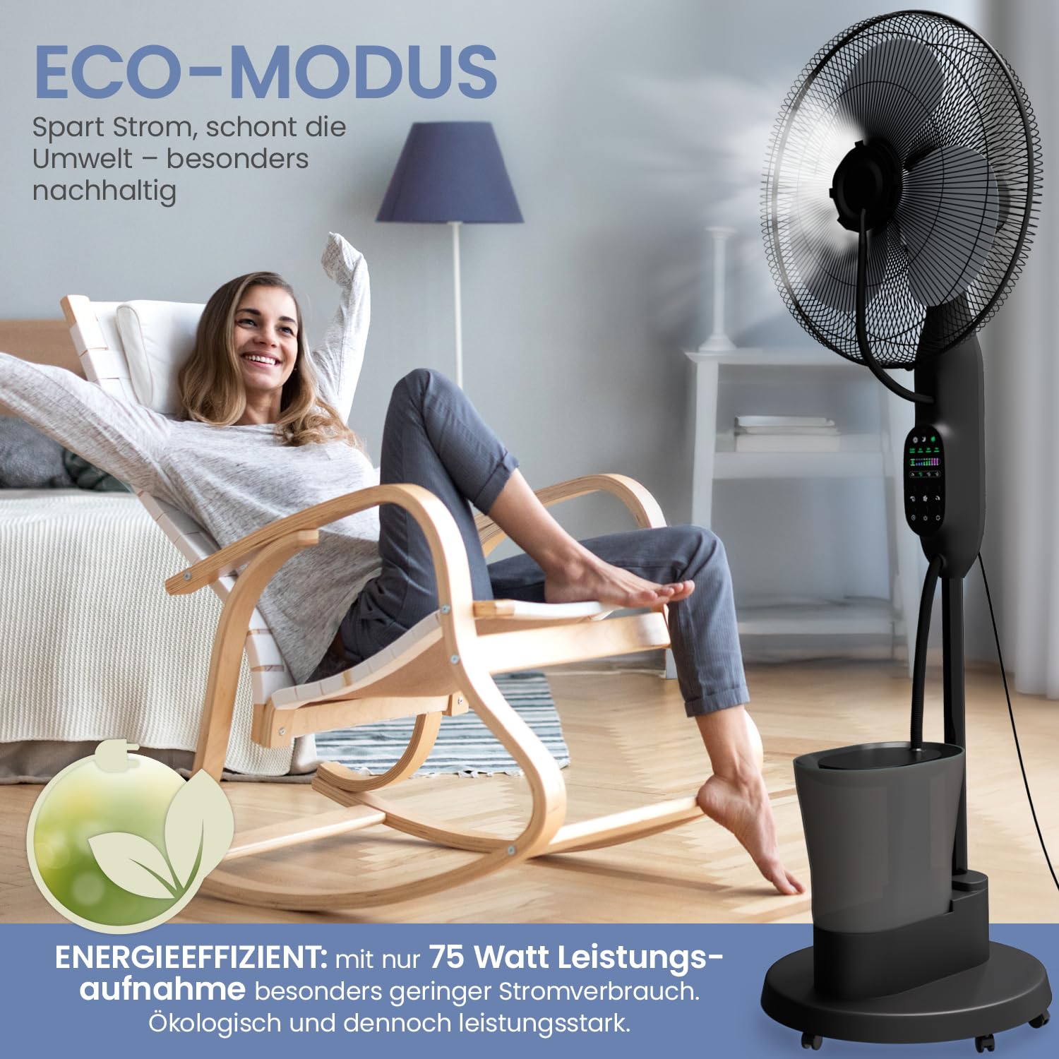 NEU Ventilator mit Wasserkühlung, Standventilator sehr leise mit Fernbedienung, Luftkühler mit Timer-Funktion, Drei Geschwindigkeiten, Schwenk- und Neigefunktion, schwarz