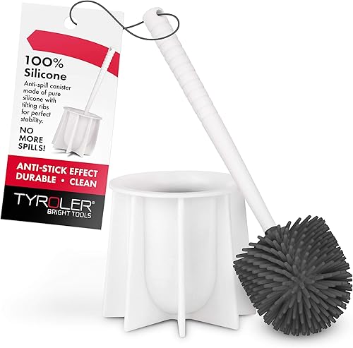 Tyroler Bright Tools Juego de escobillas de inodoro hecho de 100% silicona, efecto antiadherente, cepillo de inodoro y soporte para todos los
