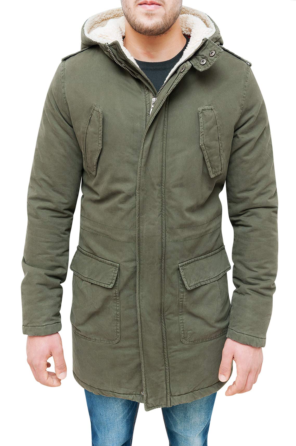Evoga Giubbotto Parka uomo verde militare casual giaccone eskimo invernale con pelliccia
