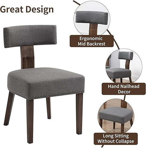 Miniatura 3 de Silla de comedor tapizada de madera, sillas de comedor de tela moderna de mediados de siglo con patas de madera, respaldo curvado, sillas de cocina