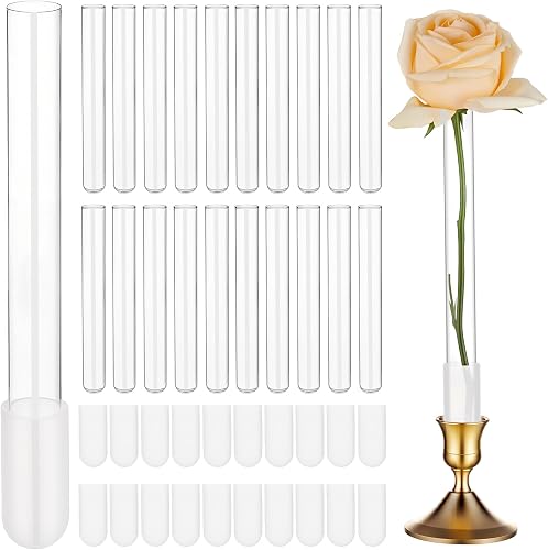 24Pcs 8.1" Clear Glass Test Tube Bud Vase for Flowers Fits 20-22mm Candlestick Taper Candle Holder Floral Arrangements Cylinder Flower Vase for Tablescapes Wedding Home Centerpiece Decor