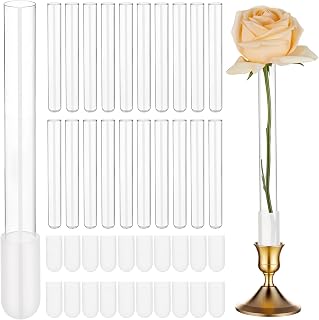 24Pcs 8.1" Clear Glass Test Tube Bud Vase for Flowers Fits 20-22mm Candlestick Taper Candle Holder Floral Arrangements Cylinder Flower Vase for Tablescapes Wedding Home Centerpiece Decor