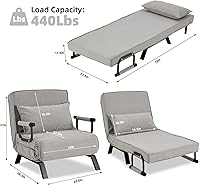 Vista 58 de Sillón convertible para cama, sillón tapizado de tres pliegues con almohada, sofá plegable de ocio con respaldo ajustable de 6 ángulos, cama