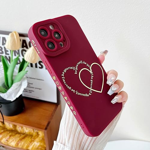 Miniatura 4 de Funda para iPhone 15 Pro Max para mujeres y niñas, bonita funda chapada en oro con doble corazón, suave, a prueba de golpes, funda protectora