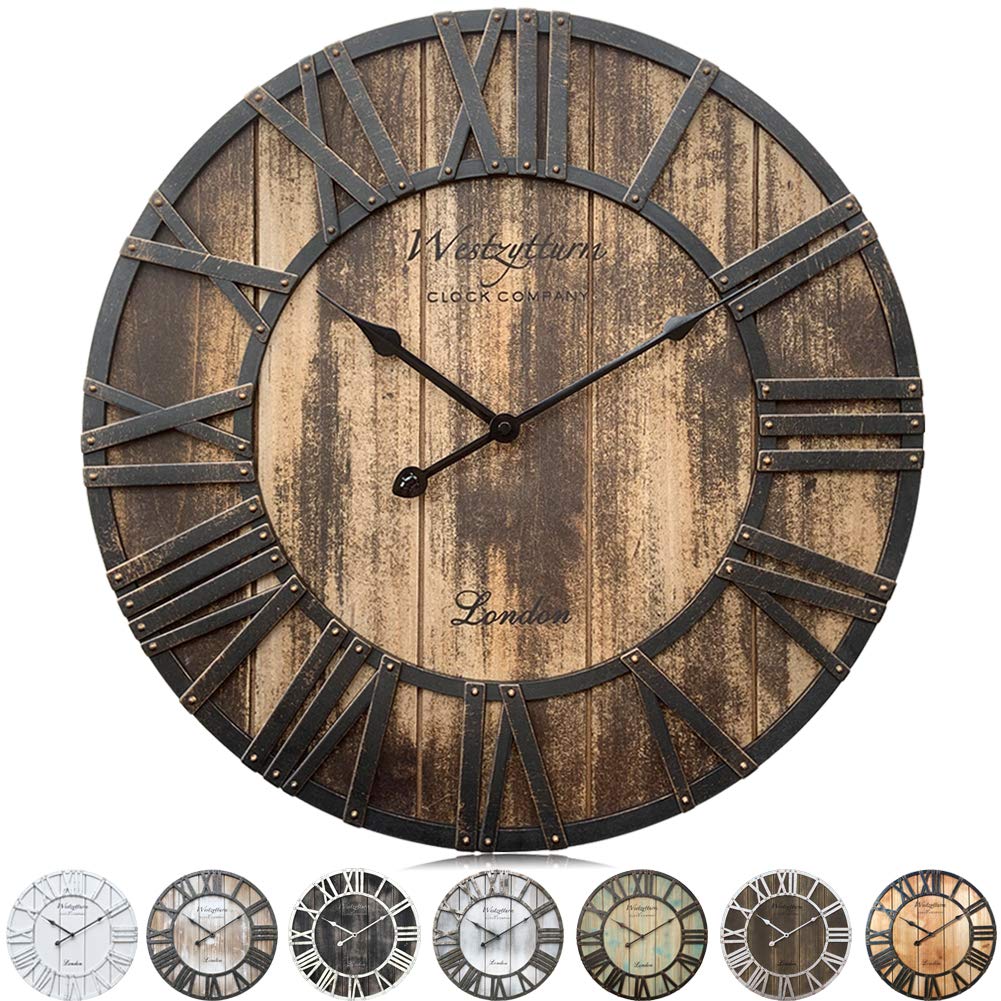 Westzytturm Wood Wall Clock Rustic Farmhouse Roman Numeral Large Decorative Vintage Wall Clocks