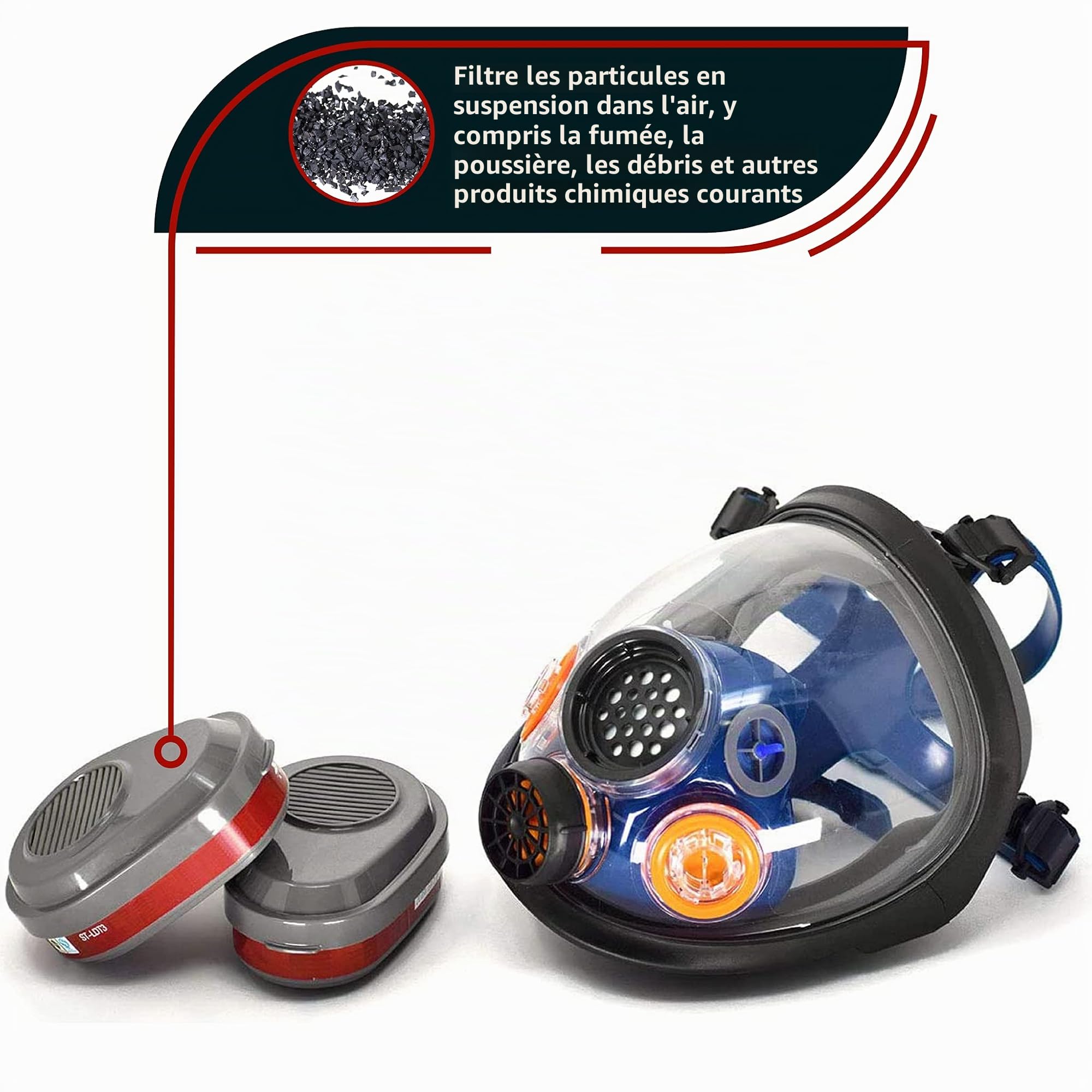 PD-101 Masque respiratoire intégral tactique et de survie contre les vapeurs organiques et les particules - Protection respiratoire FFP2 - masque intégral d’urgence contre les gaz et la fumée