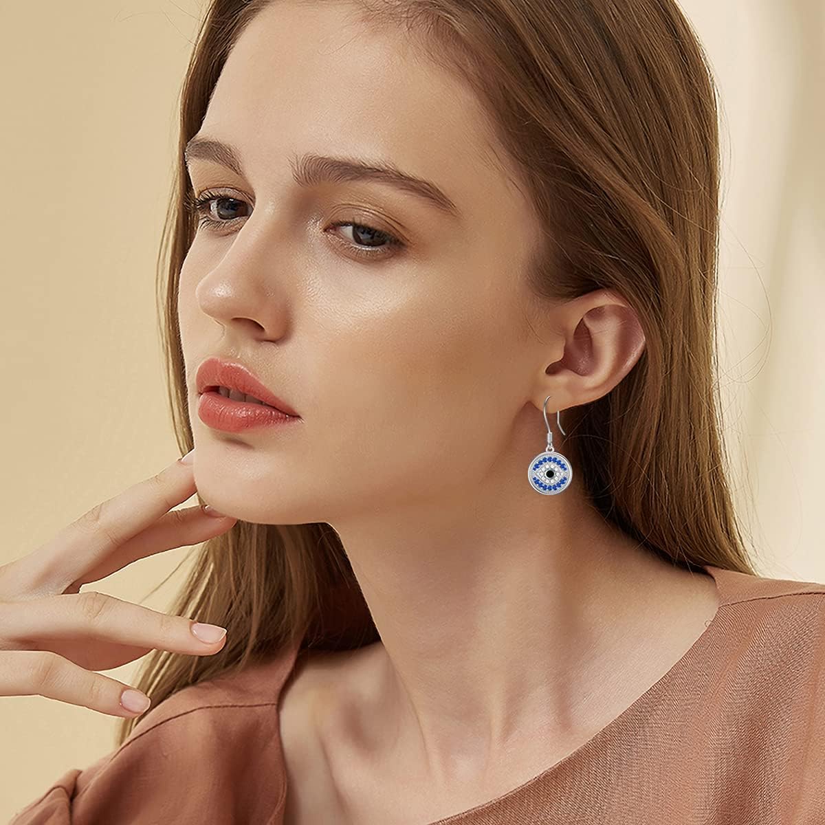 PEIMKO Evil Eye Dangle Earrings Sterling Silver Greek Evil Eye Drop Earring Turkish Eye Protection Jewelry Gift for Women - Image 4