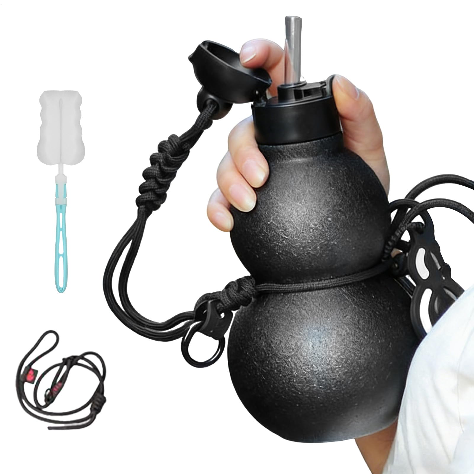 Sport Wasserflasche 580 Milliliter Kürbisform Getränkebecher | Mit Tragegurt und Trinkhalm Edelstahl Isolierflasche Für Herren, Sport, Reisen, Camping, Outdoor, Angeln, Wandern Und
