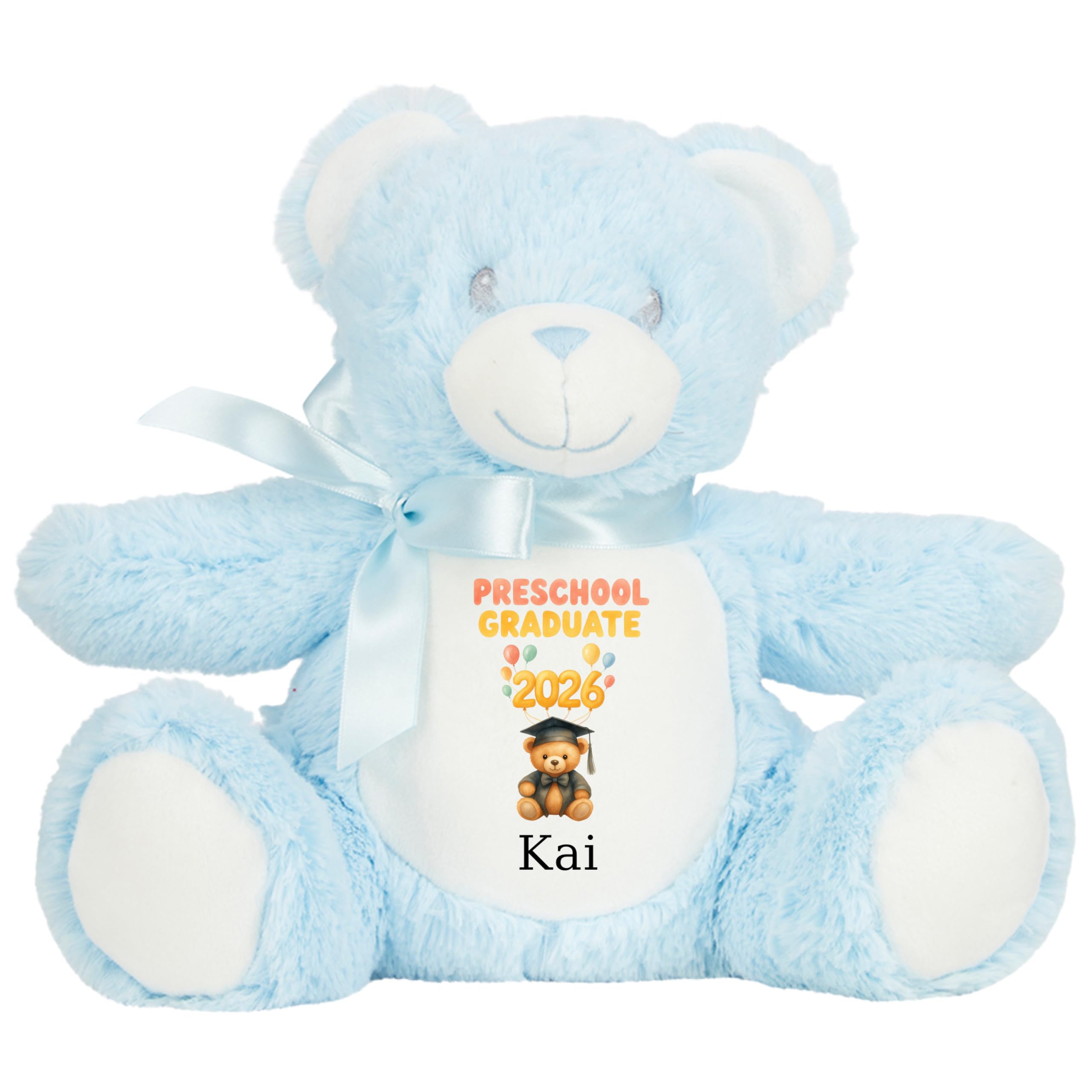 Leaving Preschool Gift Cuddly Toy - Personalised Pre School Graduate 2026 Customised Teddy Toddlers and Kids Plush Named Nursery Starting School Leaver Party Last Day Soft Plushie - Blue Teddy