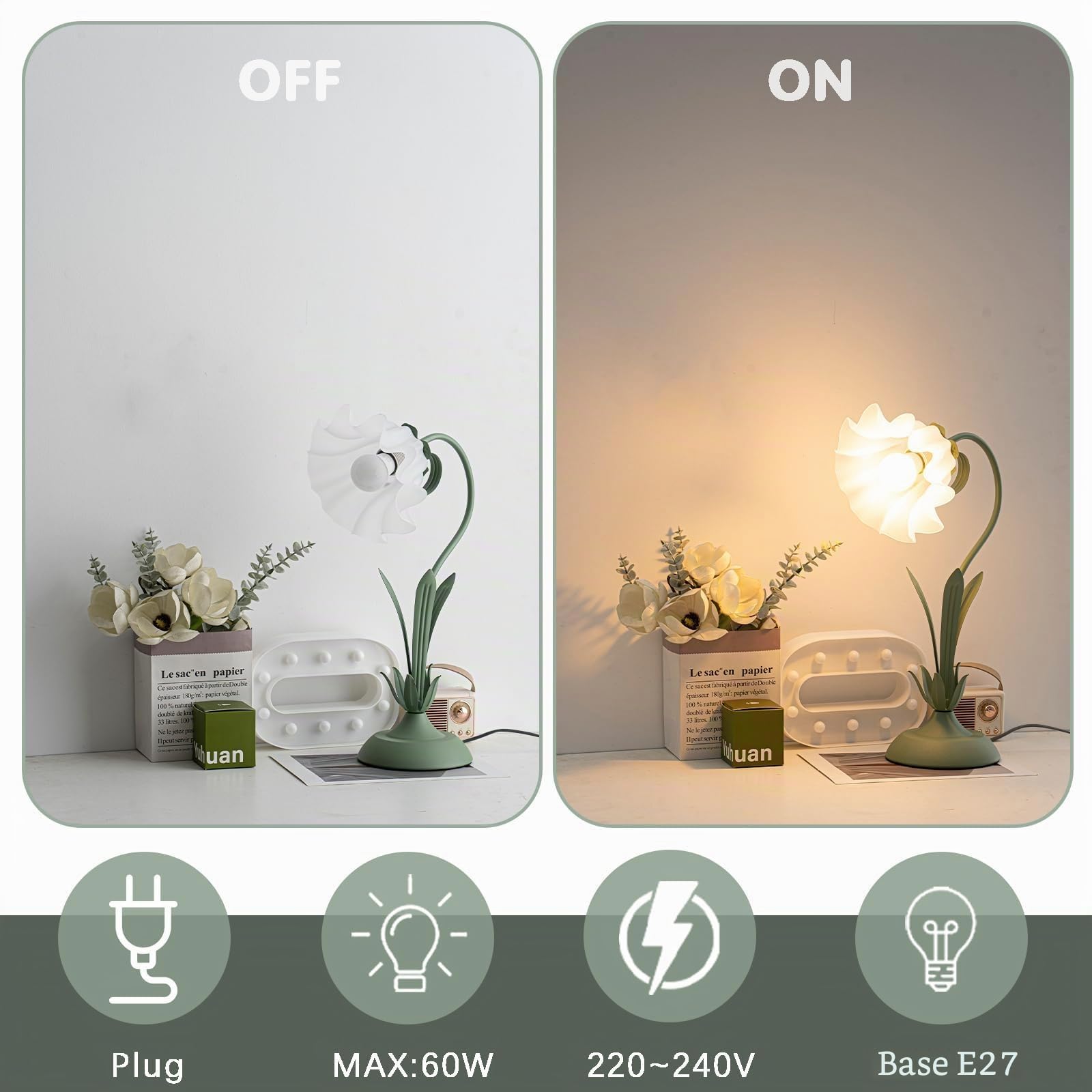 Verde Lampada Da Scrivania,Dimmerabile Lampada Da Comodino A Collo Di Cigno,Lampada Da Tavolo Mughetto Paralume In Acrilico Lampada Da Lettura Per Bambini Studio Dormitorio Camera Letto