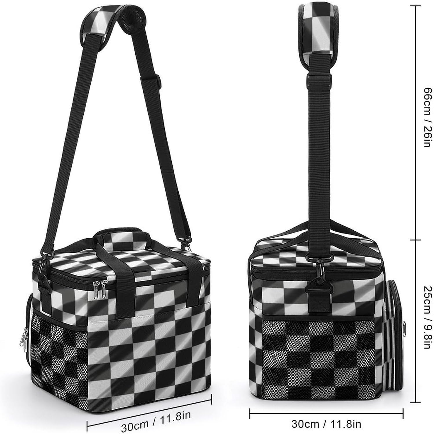Black White Race Checkered Flag Cooler Bag Portable Insulated Lunch Bags Leakproof Ice Chest Large Capacity Soft Cooler Tote for Picnic Camping Work Travel Keep Food Drinks Fresh 22.5L