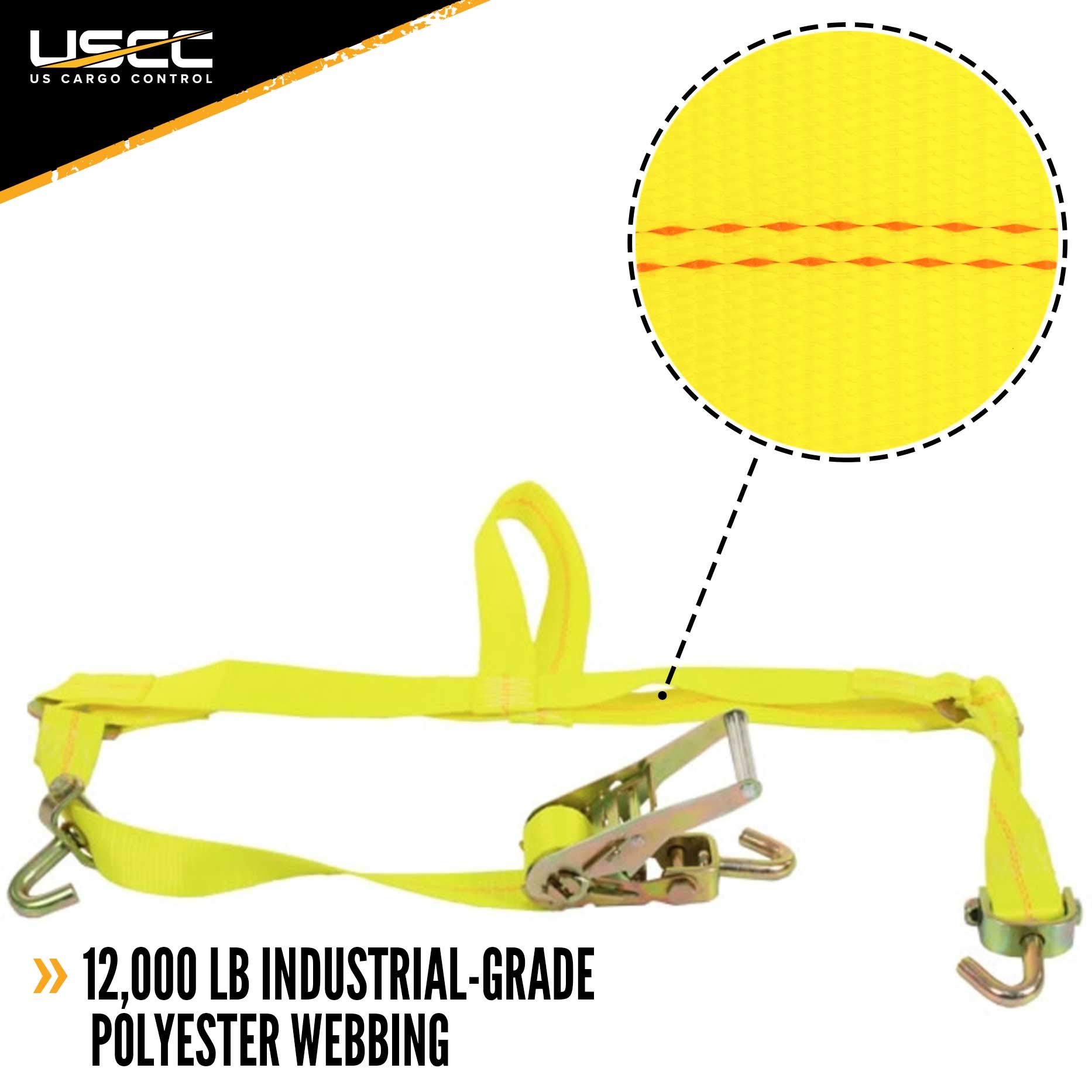 US Cargo Control Wheel with Swivel Hooks and Ratchet 2Inch