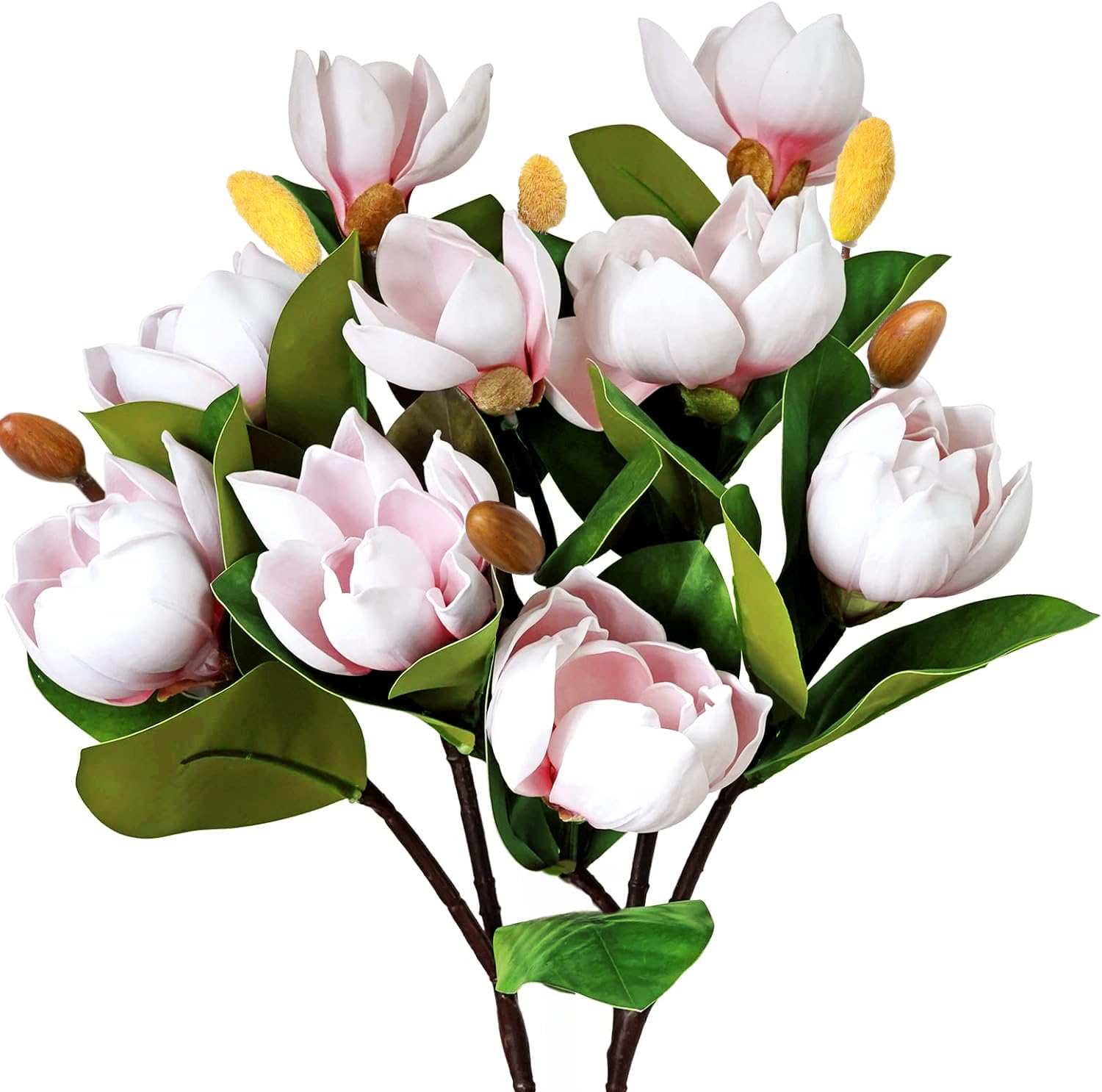 Decor & More 2 PCS Artificial Silk Realistic Magnolia Bouquet Long Stem for Vase | Artificial Flowers for Decoration | Perfect for Home Decor,Party Wedding & Restaurant, Pink Magnolia