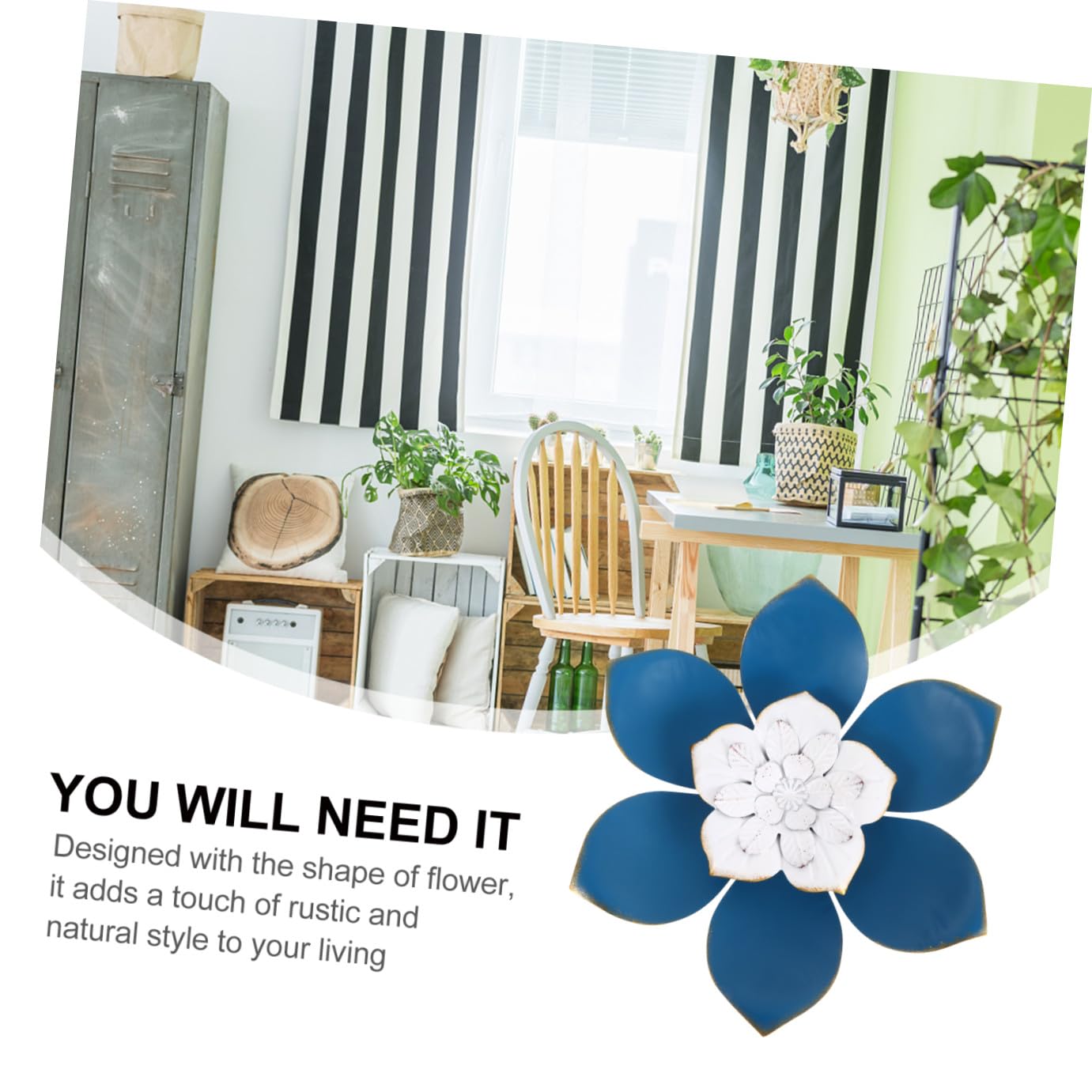 TOPPERFUN Fiore Decorativo da Parete in Ferro Blu per Interni