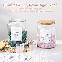 Vista 3 de Recipiente de cápsulas de lavandería con tapa de bambú hermética, frascos de vidrio para jarra de organización de lavandería. Contenedor de cápsulas