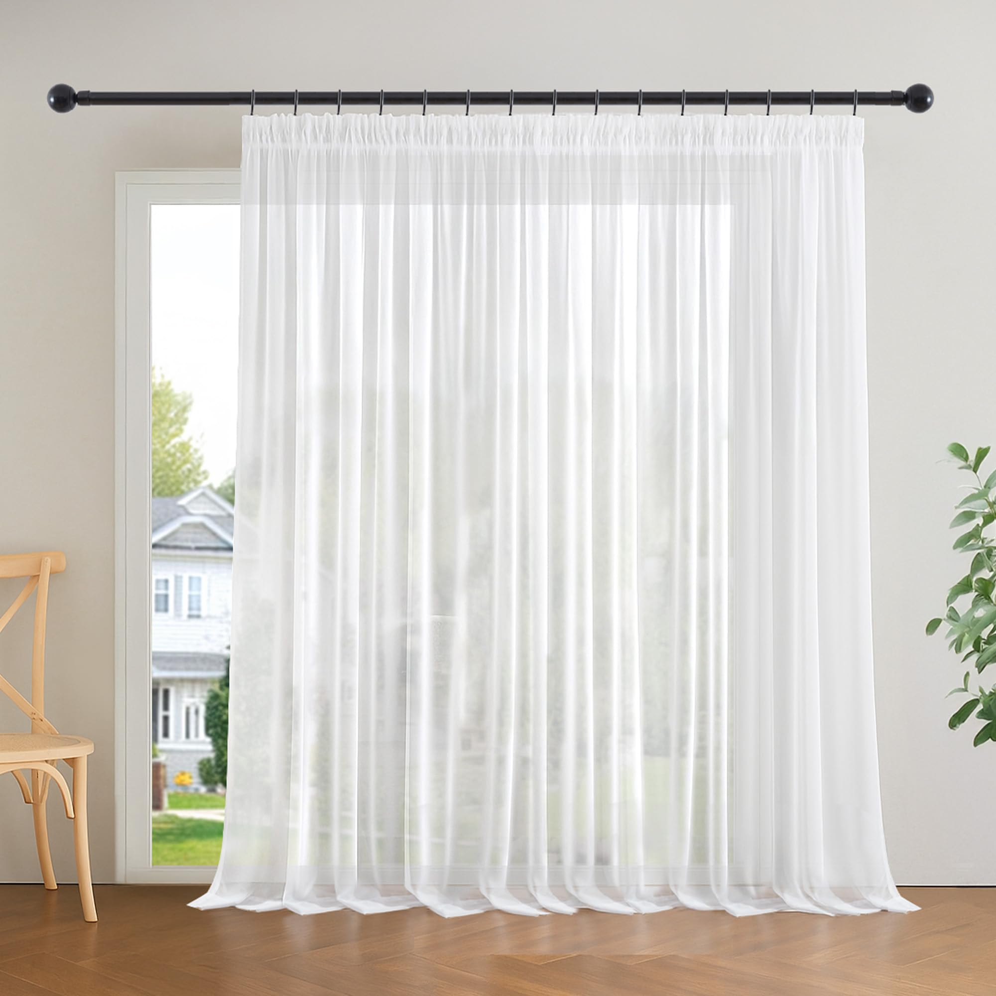 Deconovo Tende per Interni Trasparenti e Decorative con Nastro Arricciato – Set di 1 Tenda Voile Leggero e Moderno per Camera da Letto, Soggiorno, Finestre, 300x260 cm, Bianco