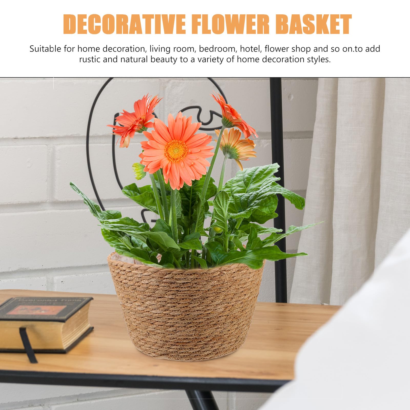 Veemoon Leichter Dekorativer Blumenkorb Großer Blumentopf aus Stroh 2 Stück mit Klassischem Gewebtem Design Rustikale Pflanzkörbe für Wohnzimmer und Hotel