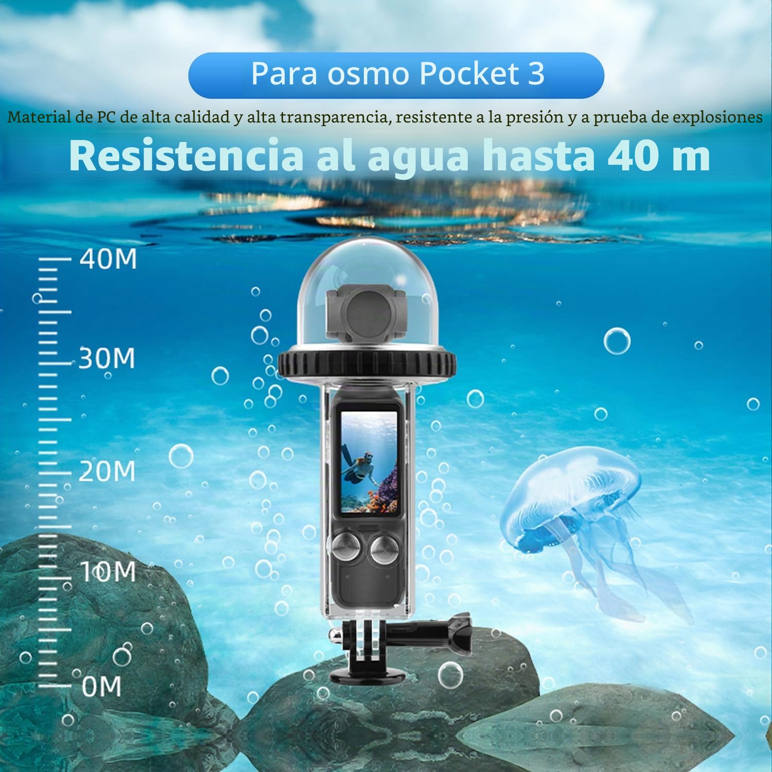 40M (131ft) Osmo Pocket 3 Estuche para Buceo Subacuático Carcasa Carcasa Protectora Compatible con dji Osmo Pocket 3 Accesorios Impermeables