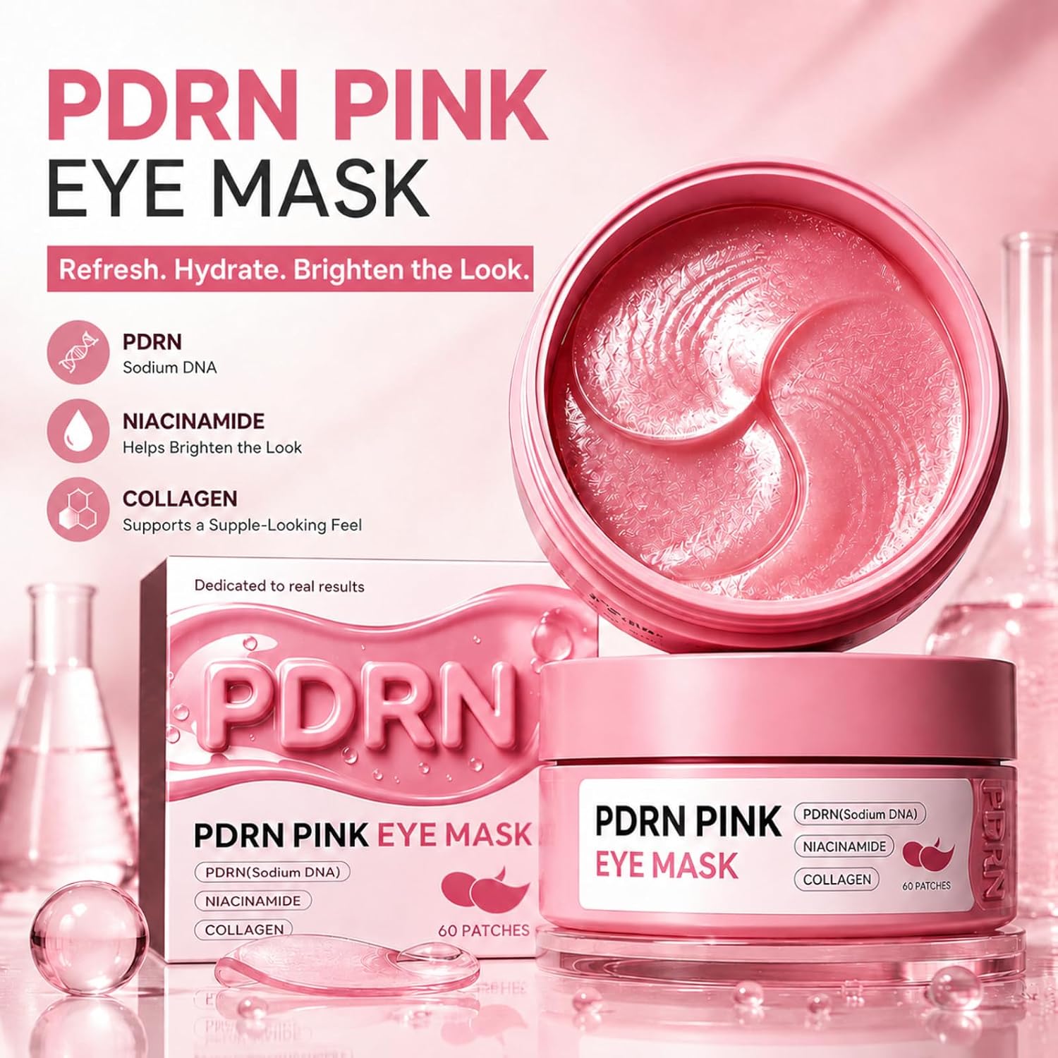 PDRN Salmon DNA Under Eye Patches, Niacinamide Collagen, 60 Patches