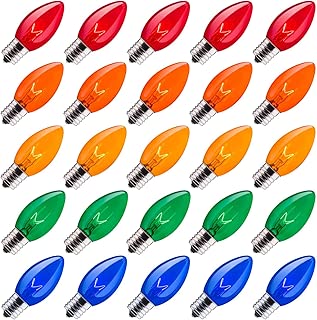 Minetom 25 Pack C9 Clear Replacement Bulbs for Christmas Lights, E17 C9 Intermediate Base Incandescent C9 Christmas Light Bulbs, 7-Watt, Multicolored - coolthings.us