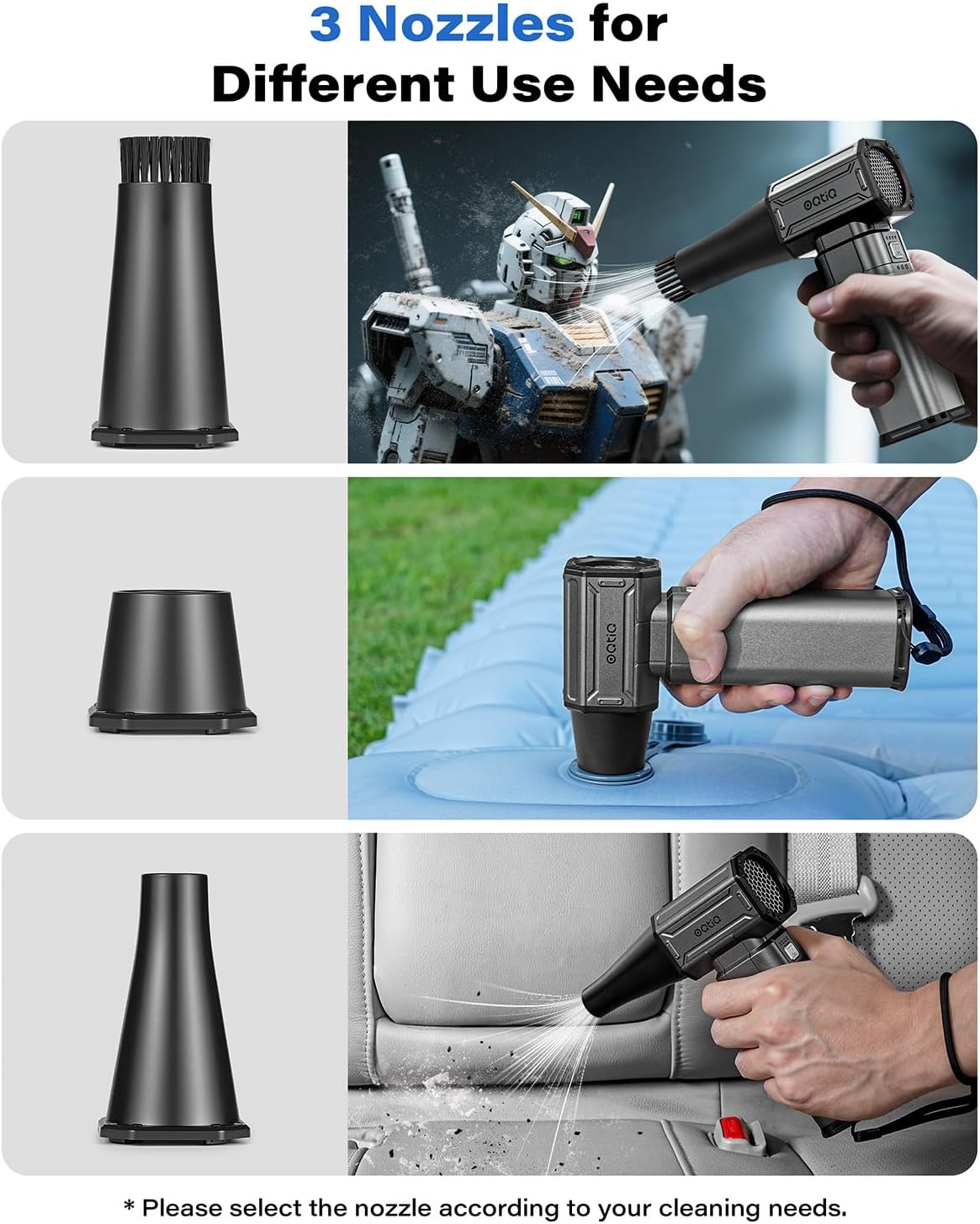 OQTIQ Electric Air Duster-Upgrade 40mm Big Motor for 150000RPM, Compressed Air Duster with 450g Wind Pressure, 4-Gear Adjustable Cordless Air Blower for Computer, Keyboard, Home Clean, Outdoor and Car - Image 7