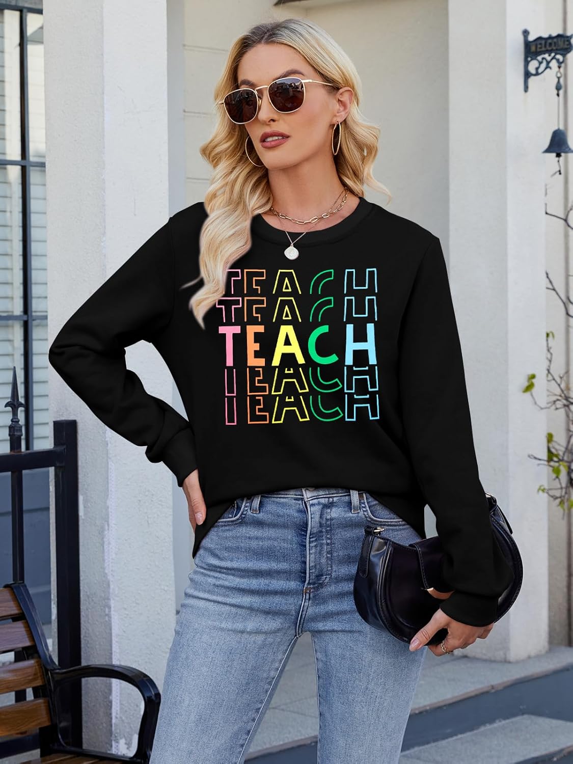 NANYUAYA Teacher Sweatshirts Women Inspirational Teach Shirt Preschool Teaching Pullover Graphic Tee Long Sleeve Tops - Image 2