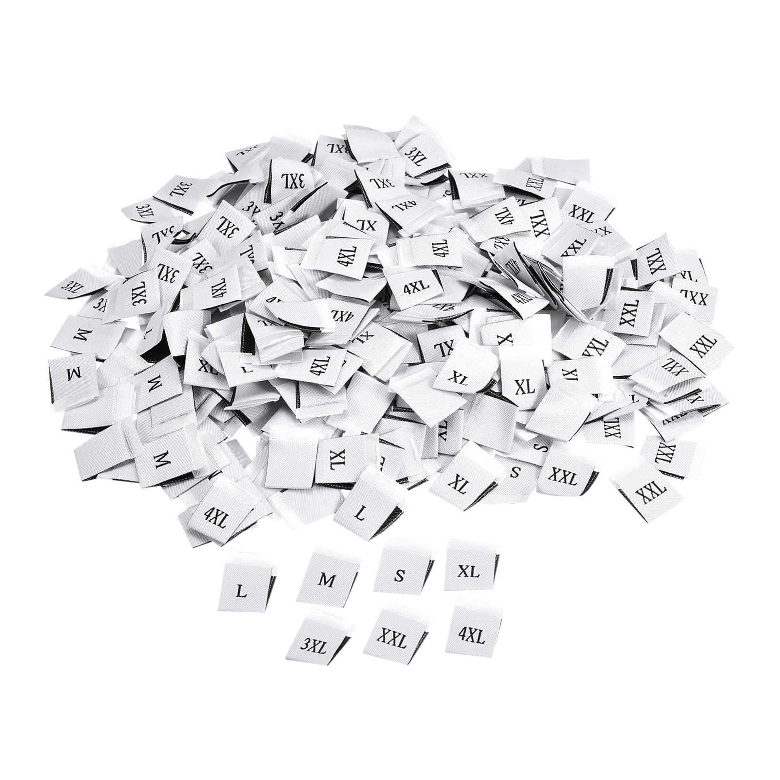 sourcing map Clothing Sewing Size Label, S/M/L/XL/XXL/3XL/4XL Embroidered Label White for Clothes Garment, Pack of 350