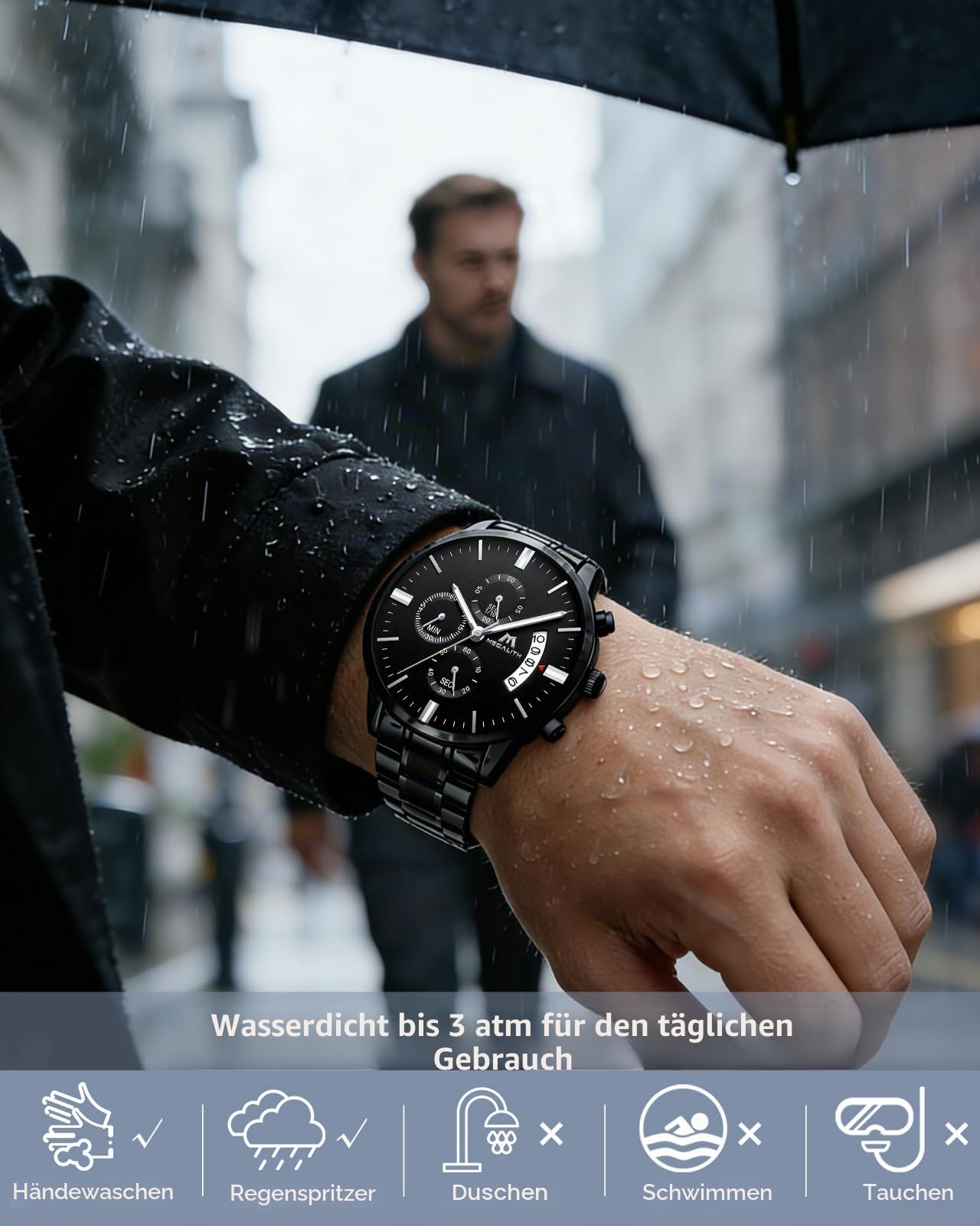MEGALITH Herrenuhr Edelstahl Chronographen Armbanduhr: Großes Ziffernblatt Uhren Herren Wasserdicht Leuchtende Datum für Arbeit und Freizeit - Stylisch Geschenk für Männer