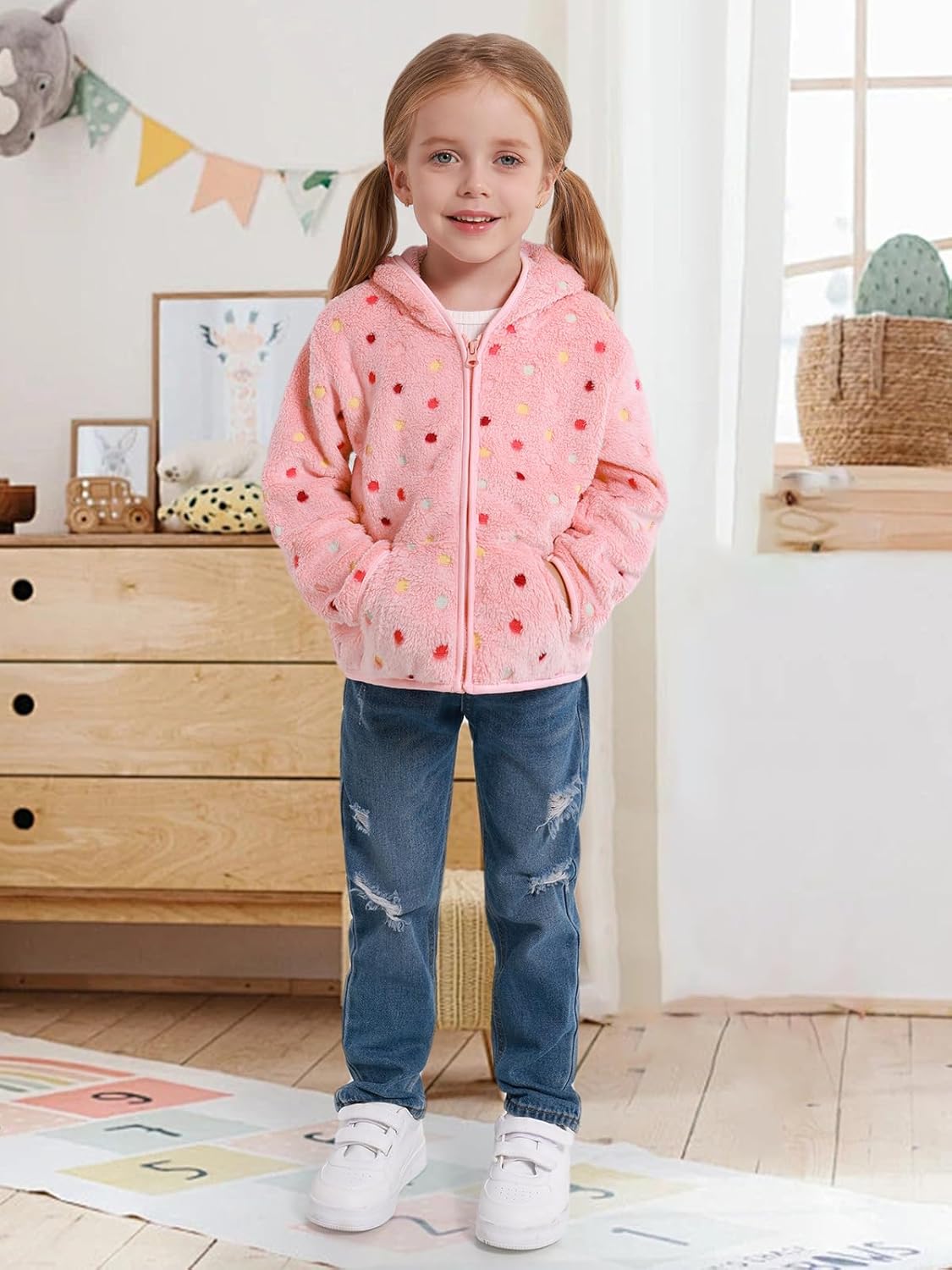 Toddler Baby Girls Fall Clothes Fleece Jackets Hooded Zip Up Cute Prints Fuzzy Coats Size 12 18 24 Months 2t 3t 4t 5t - Image 4