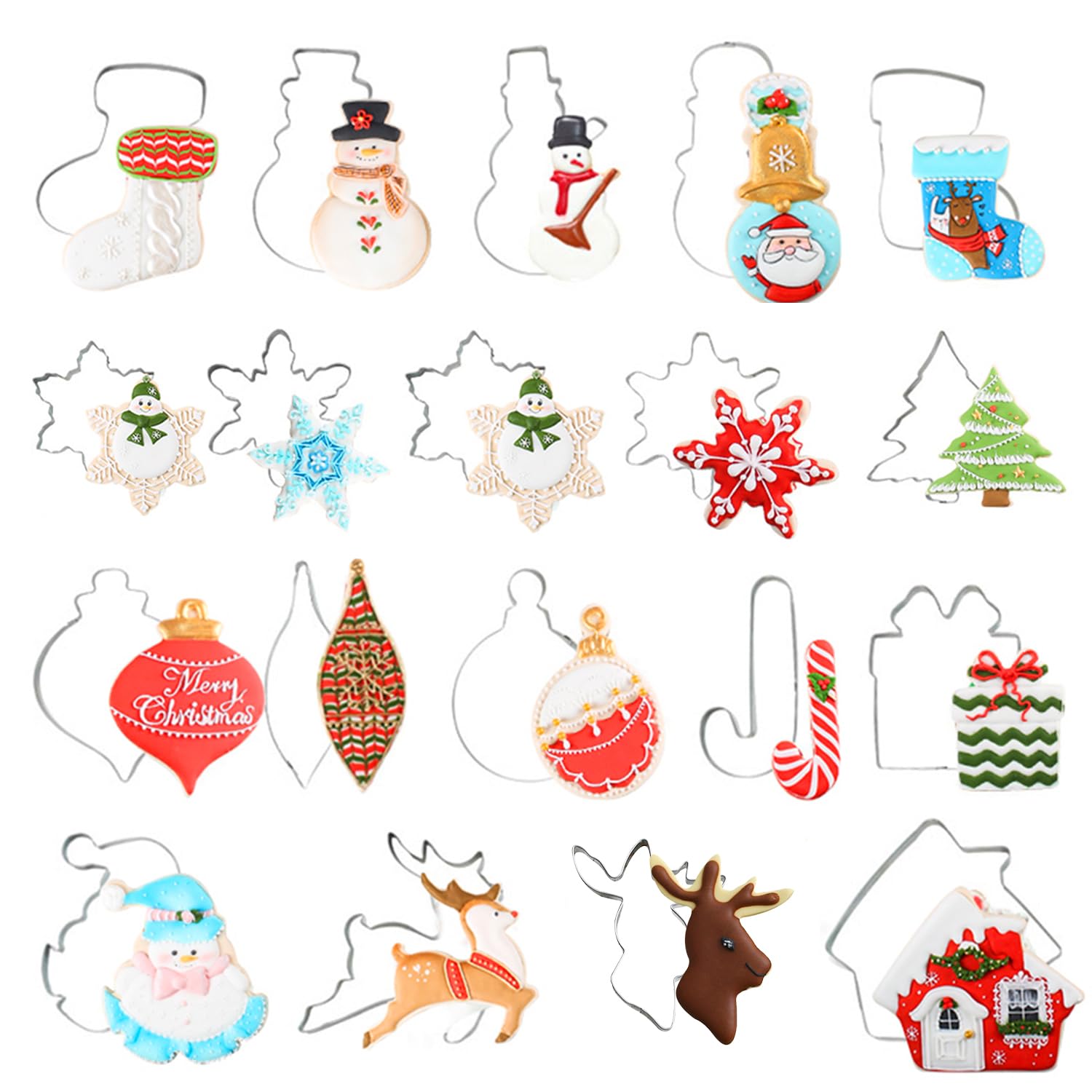 18 Ausstechformen für Weihnachten, Weihnachtsdekoration, Rentier, Schneeflocke, Weihnachtsbaum, Lebkuchenmann, Weihnachtsmann, Glocke