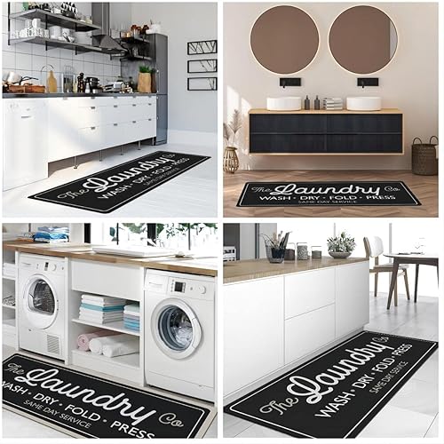 Miniatura 7 de Mosytuky Alfombra de lavandería de 20 x 59 pulgadas, antideslizante, para decoración de cuarto de servicio, tapete lavable para vestíbulo, baño,