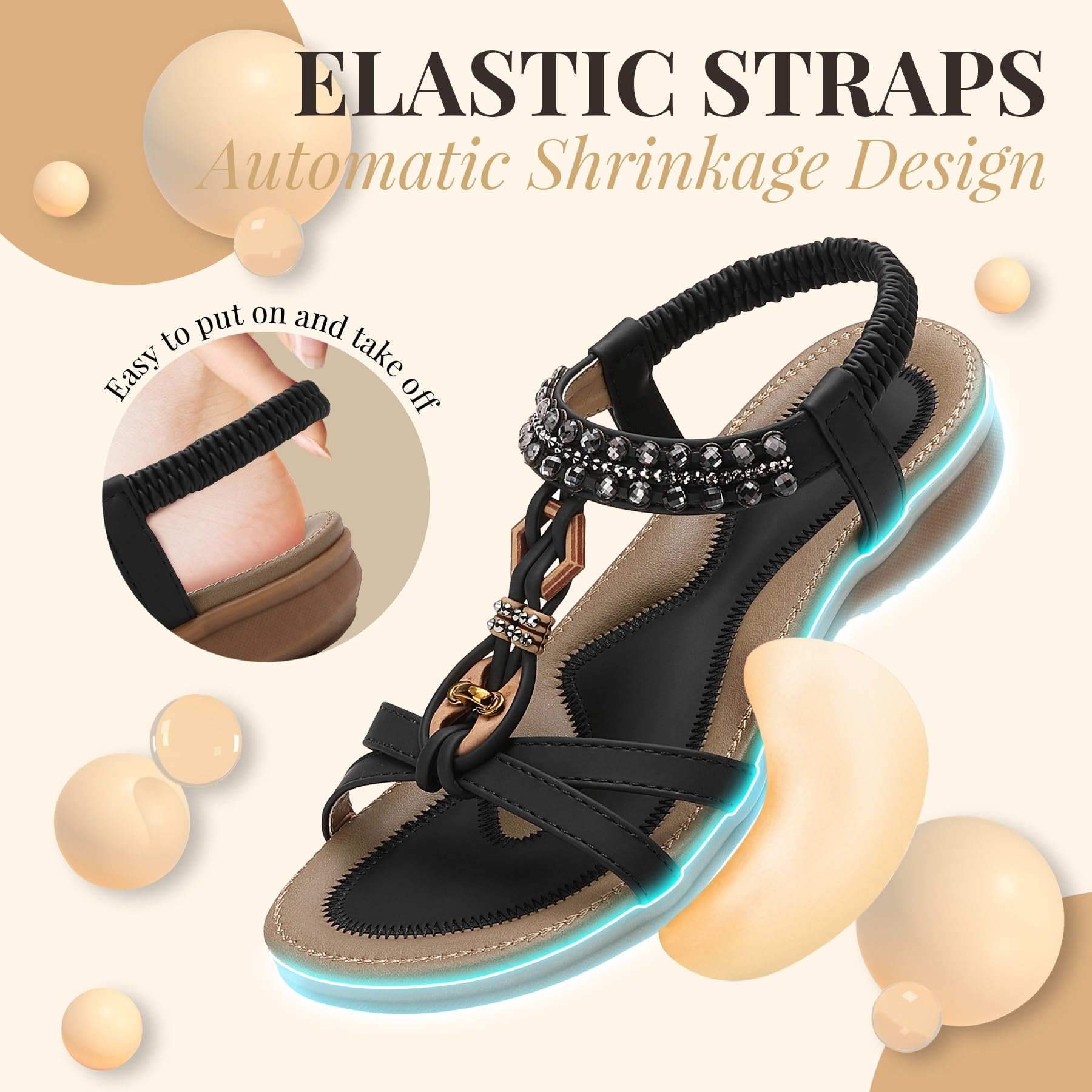 Littleplum Sandalen Damen Sommer Flache Sandalette Bohemia Sandals mit Strass Perlen Freizeit Damen Strand Schuhe Sandalen