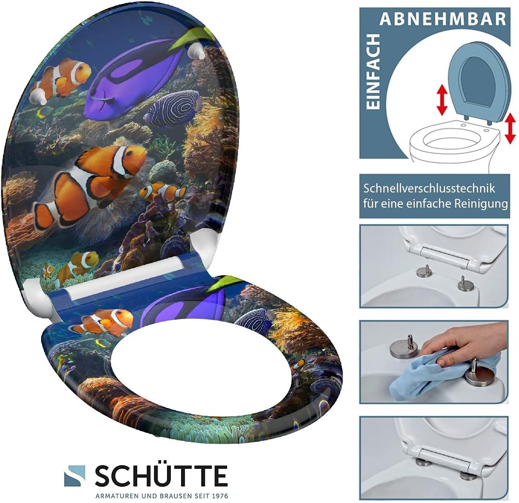 SCHÜTTE Duroplast Sea Life 82372 Toilet Seat with Soft-Close Mechanism and Quick Release for Easy Cleaning Maximum Load of The Toilet Seat 150 kg Fish Design - Image 5