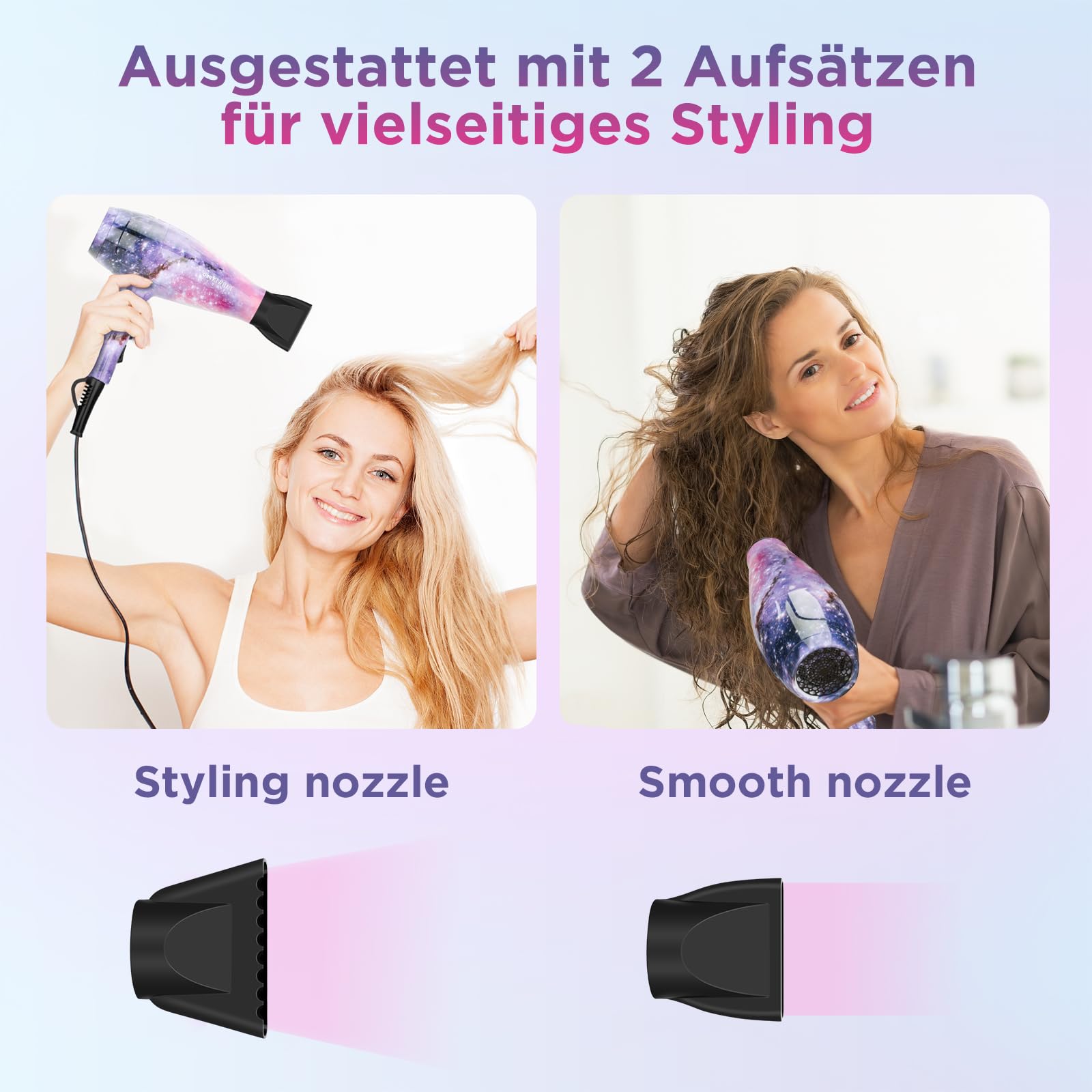3 IN 1, Föhn + Glätteisen + Lockenstab, PARWIN PRO BEAUTY Styling Set, Ionen Haartrockner, Glätteisen Locken und Glätten, Lockenstab Konisch, Geschenkset Frauen, Galaxie-Sternmuster