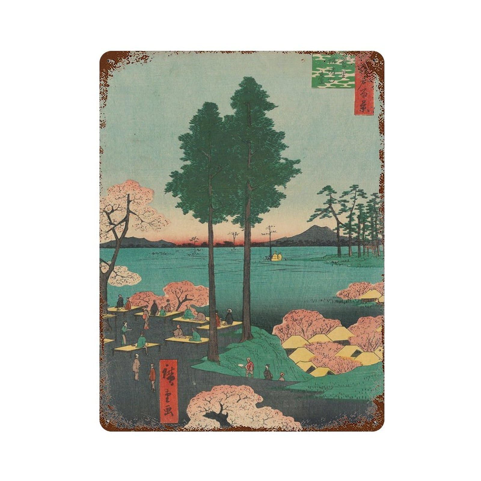 xiaoxiaoshen Japanese Illustration Mid Century Modern Wall Decor Art Metal Tin Poster Modern Home Decor Art Home Bar Shop Decorations Vintage Sign 40x30cm